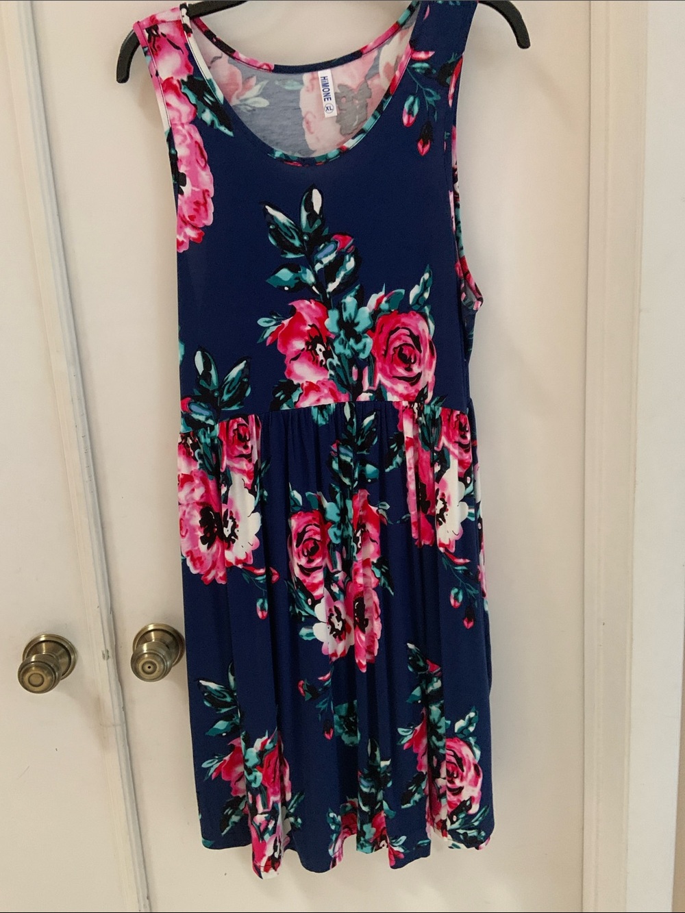 Women’s Navy Floral Midi Dress with Pink Roses